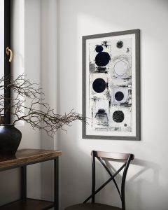 Quadro personale. Manuela Russo 2023. Acrilico su tela nera.Astratto. Made in Italy. Fatto a mano. Pezzo unico. quadro contemporaneo. Black.white. arredare casa. interior.wallet